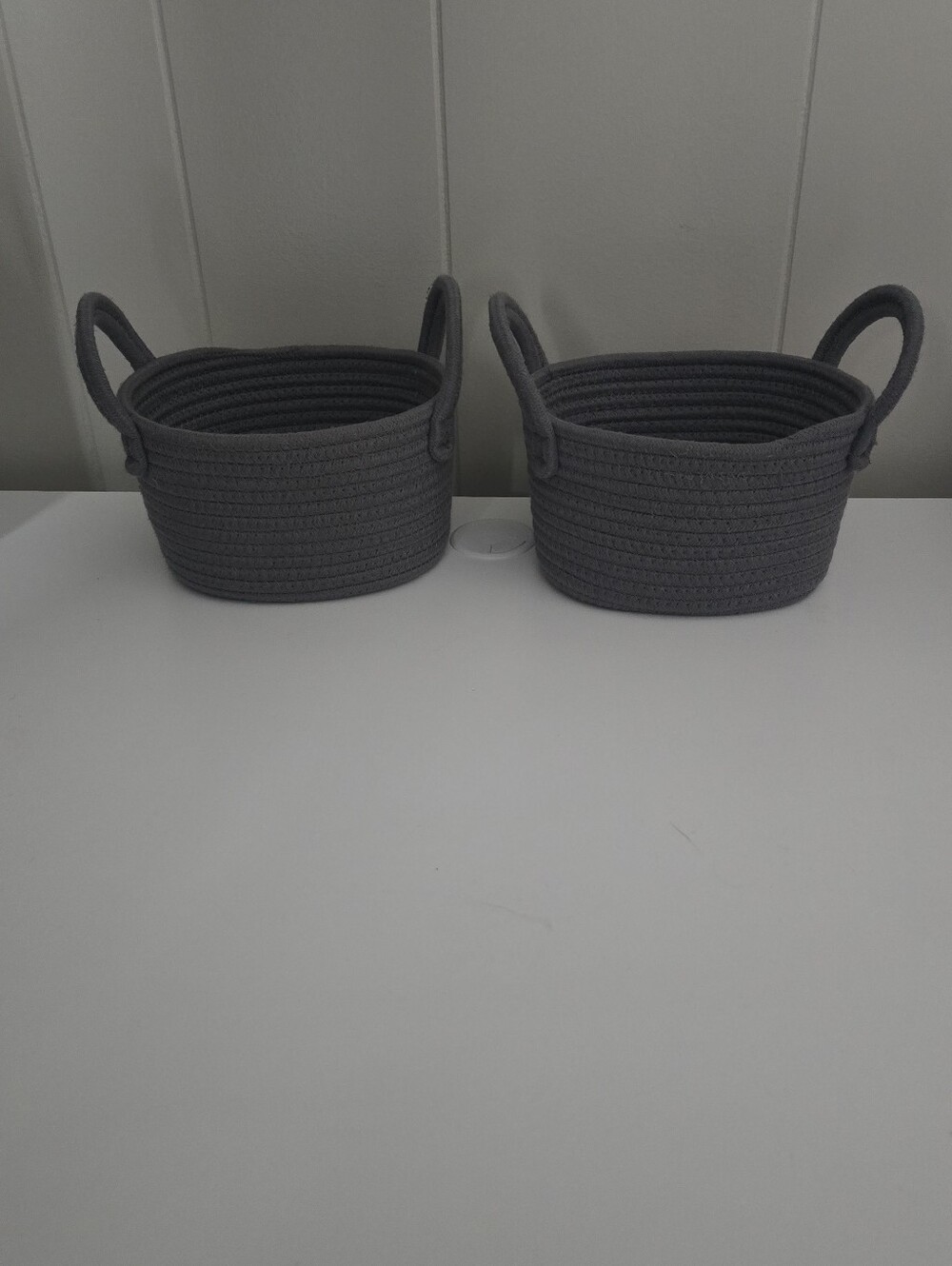 Set of 2 Gray Woven Storage Baskets with Handles